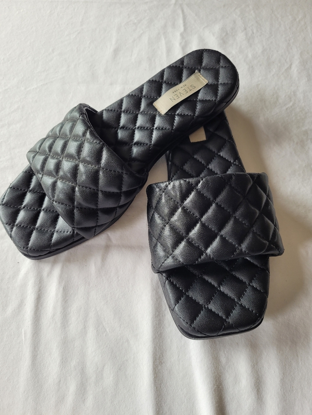 Steven New York Quilted Black Slide Sandals for Women Size 8.5